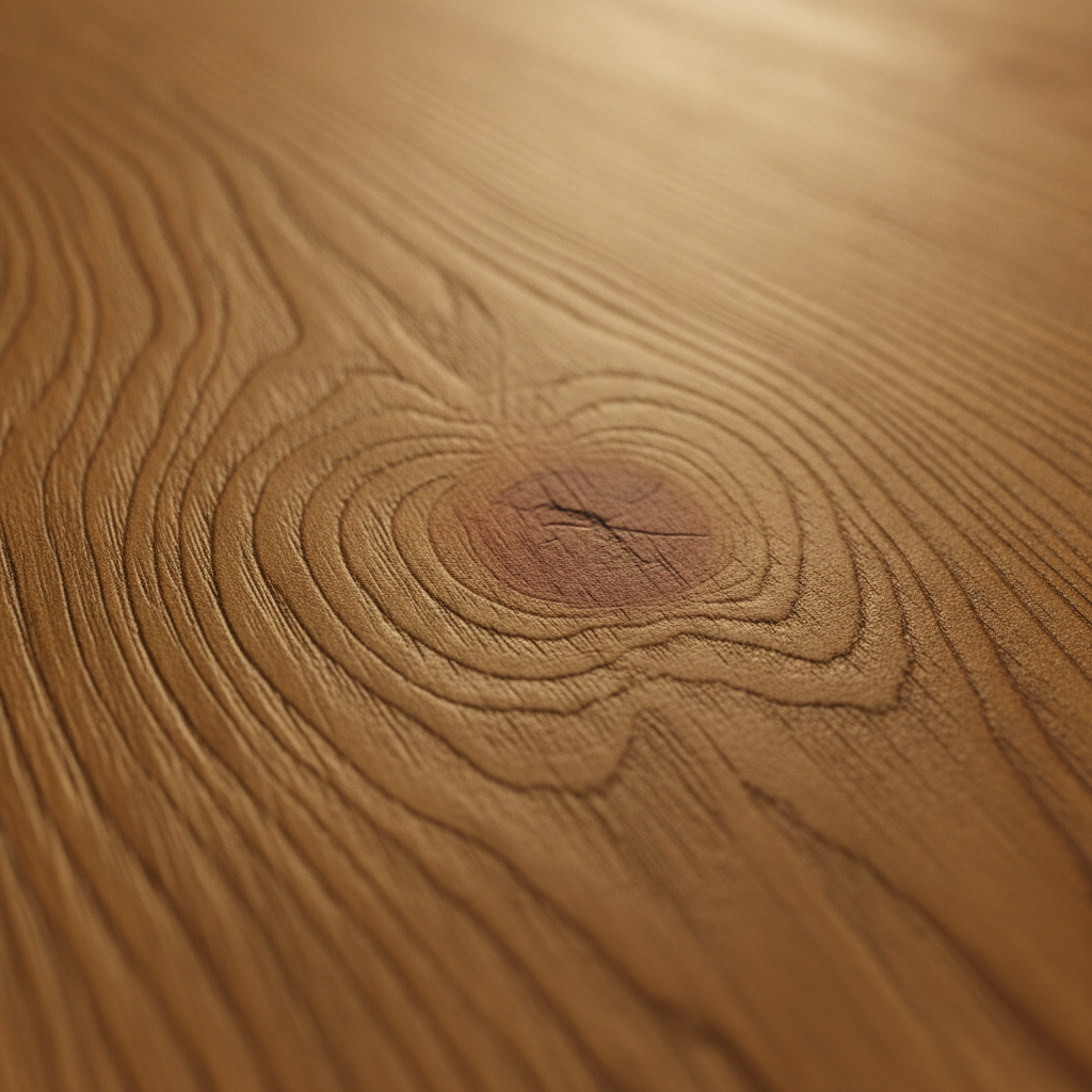 Macro photo of an LVP plank highlighting the realistic Embossed in Register (EIR) texture that matches the visual wood grain.